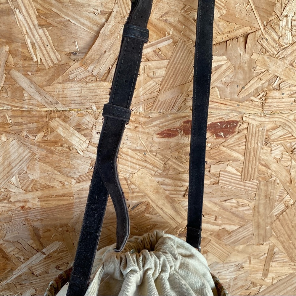 World Market multi color woven drawstring top bucket bag - Picture 4 of 10